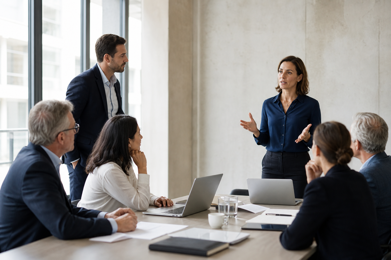 Business Leaders in Modern Meeting Room Discussion Business Leaders in Modern Meeting Room Discussion